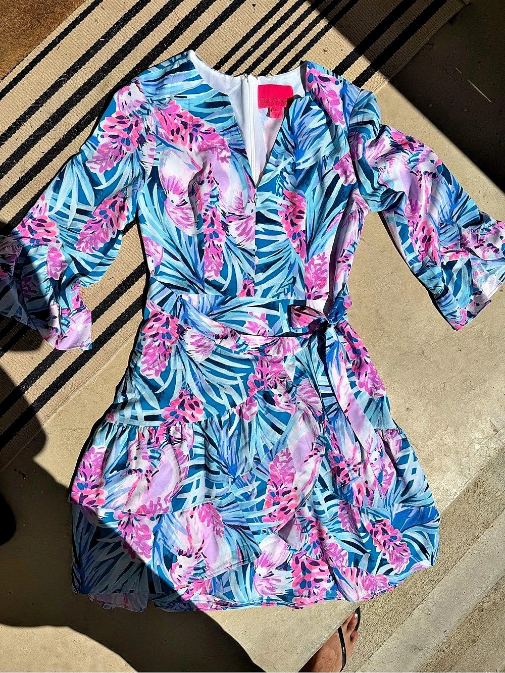 Lilly Pulitzer Florita Wrap Dress Floral Mini Dress Blue & Pink XS